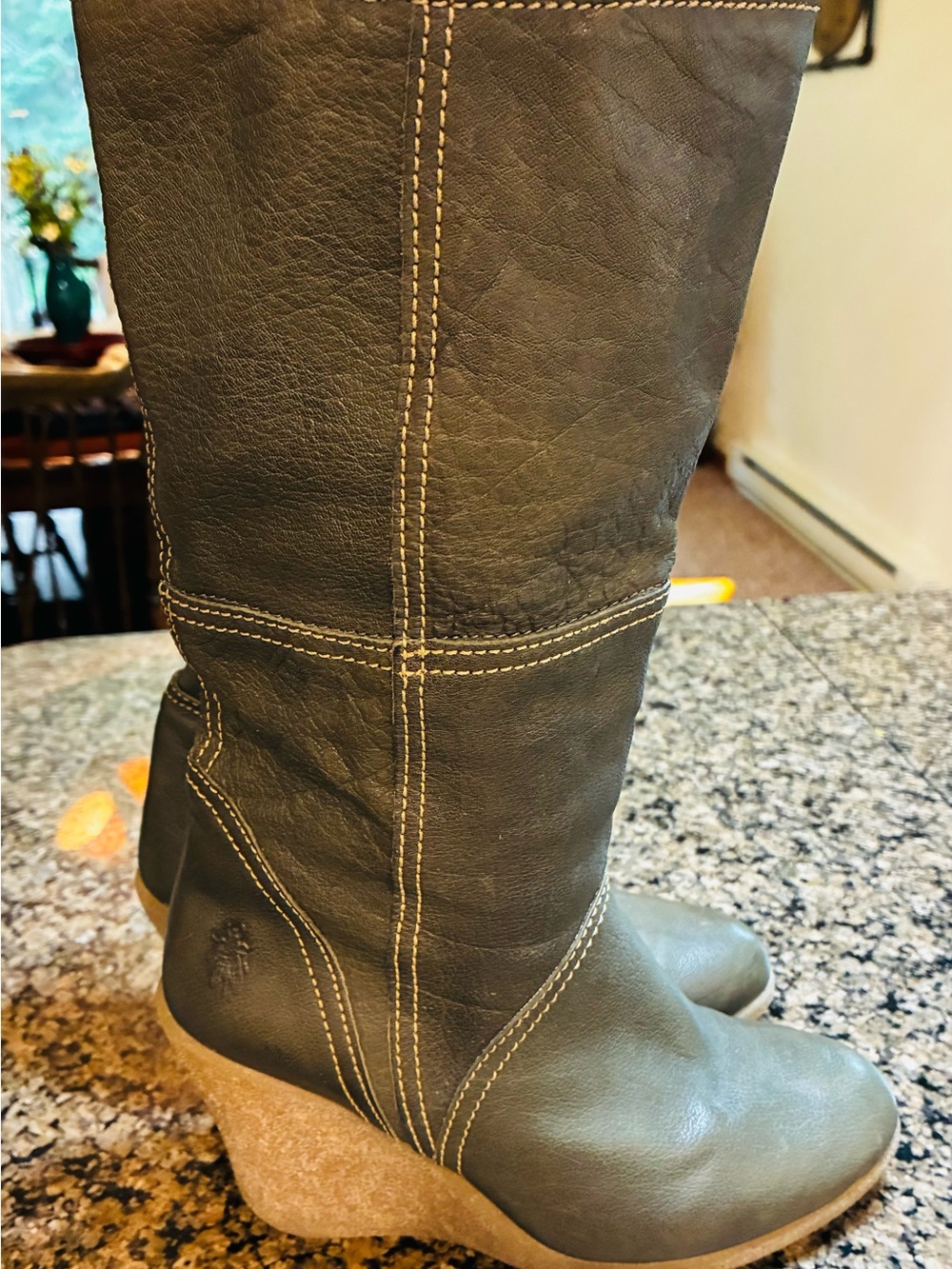 Classic Tall Leather Women's Boots - Olive Green - Picture 3 of 5